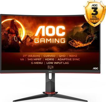 AOC CQ27G2SE/BK 27" 1 ms 165Hz QHD VA Curved Gaming (Oyuncu) Monitör