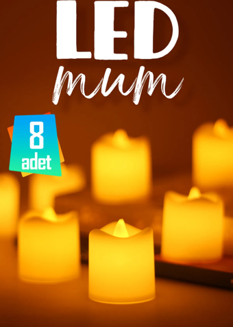 8 Adet Mat Beyaz Mini Led Mum Seti Pilli Dumansız Alevli Ledli Dekoratif Yapay Mum Dekor Işığı