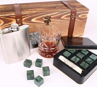 Paris Viski Bardağı 9 Adet Viski Taşı 8 Oz Cep Matarası Sandıklı Set