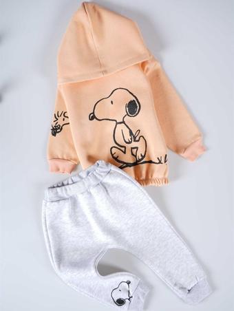 YENİ SEZON SNOOPY KAPŞONLU KIZ ÇOCUK 3İP EŞOFMAN TAKIMI