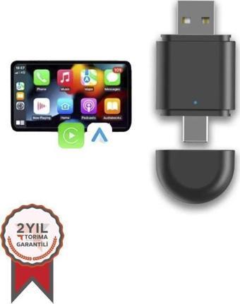 TORİMA TAB06 Mini 2in1 Kablosuz Carplay Usb ve Type-c Uyumlu Araç Multimedya Dönüştürücü Adaptörü