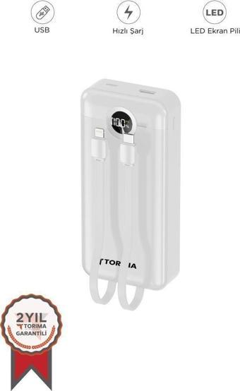 Torima TRM-1015 Beyaz 10000mAh 2 Çıkışlı Taşınabilir Hızlı Şarj Dijital Göstergeli Powerbank