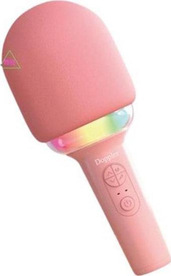 Doppler Rainbow Pembe Ledli Ses Değiştirme Özellikli Karaoke Mikrofonu