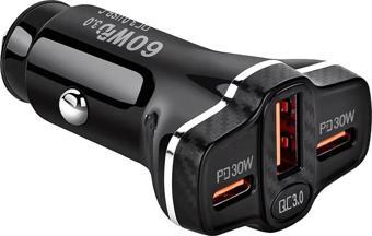 Polham Süper Hızlı 78W 1xUSB ve 2x PD Type-C Araç Şarj Cihazı, 12/24V Çakmaklık Akım ve Isı Korumalı