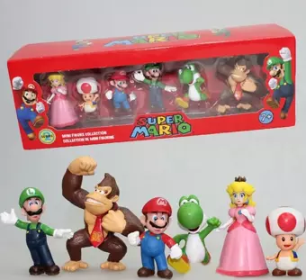 Süper Mario 6'lı Set Luigi, Yoshi, Mantar, Prenses, Dino, Goril  Pvc Figure Oyuncaklar