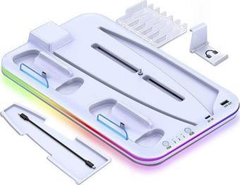 Playstation 5 Standart (Fat) Kasa Fanlı - RGBli - Oyun Raflı - Şarjlı Stand - BEYAZ