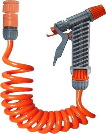 Plasyay Spiral Balkon Araç Yıkama Bahçe Sulama Hortumu Ve Tetikli Tam Set Turuncu 2 Metre