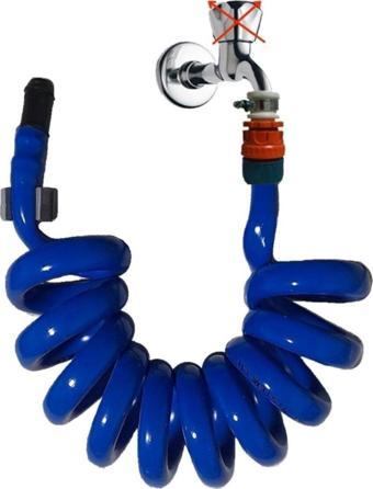 Plasyay Spiral Wc Banyo Balkon Yıkama Hortum Seti Duvar Sabitlemeli 5 Metre Mavi