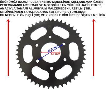 Bajaj Pulsar Ns 200 Arka Dişli Performans 428-48T İç 58 Mm Alüminyum Siyah Öm