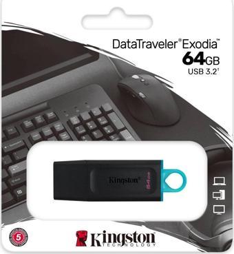Kıngston Dtx/64gb Usb 3.2 Data Traveler Exodia  Gen 1 Flash Disk (siyah - Turkuaz)