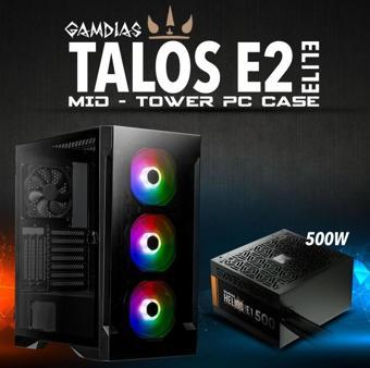Gamdıas Talos E2 Elite, 500w, Tempered Glass, Argb, Atx Gamıng Kasa