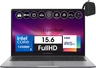 Asus Expertbook P1 P1503 Intel Core I5-13500H 32GB Ddr5 1tb SSD Freedos 15.6 Fhd Taşınabilir Bilgisayar EXP1503CVAI58512S0D18 + Zetta Çanta