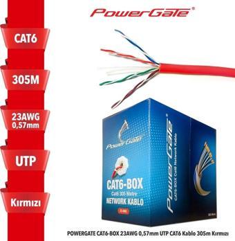 Powergate Cat6-box-re, 23awg, 0,57mm, Utp, Cat6 Kablo, 305m, Kırmızı