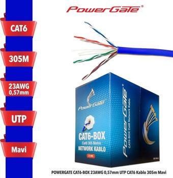 Powergate Cat6-box-bl, 23awg 0,57mm, Utp, Cat6 Kablo, 305m, Mavi