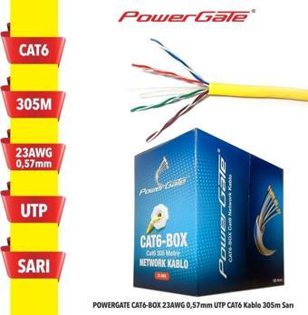 Powergate Cat6-box-yl, 23awg, 0,57mm, Utp, Cat6 Kablo, 305m, Sarı