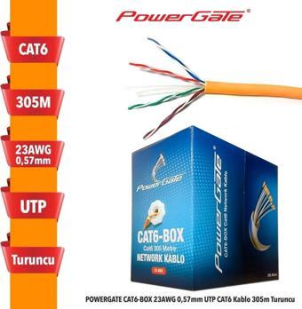 Powergate Cat6-box-or, 23awg, 0,57mm, Utp, Cat6 Kablo, 305m, Turuncu