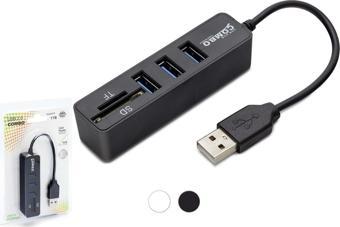 Hadron HDX7009 USB-A 2.0 - 3xUSB 2.0 Hub + SD/TF Kart Okuyuculu USB Çoklayıcı - Siyah