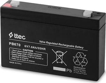 Ttec 6 Volt 7A Akü - 6V 7 Ah Bakımsız Kuru Akü 2022 Üretim