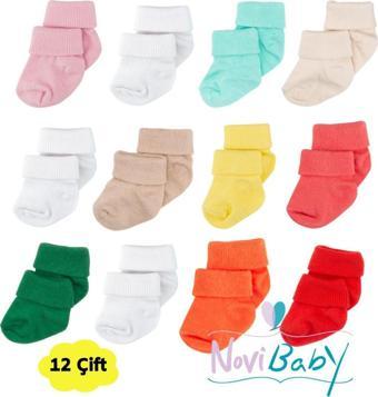 Novibaby 12'Li Bambu Yenidoğan Bebek Çorap I Mix Girl I Kız Erkek Bebek Çorabı 0-6 Ay