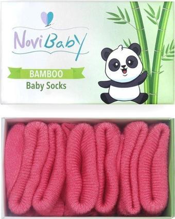 Novibaby 3'Lü Bambu Yenidoğan Bebek Çorap I Candy Pembe Kız Erkek Bebek Çorabı 0-6 Ay