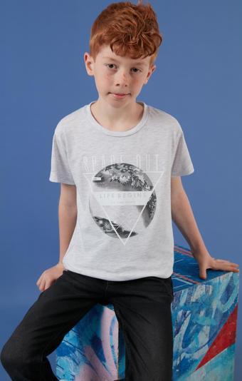 Lela Baskılı Bisiklet Yaka Pamuklu Erkek Çocuk T Shirt 6211011 GRİ MELANJ
