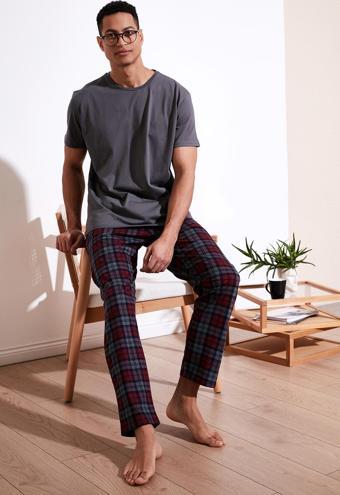 Buratti Ekoseli Pamuklu Regular Fit Kısa Kollu Erkek Pijama Takımı 6572006 FÜME