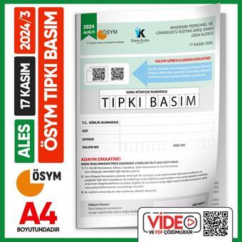 ALES 2024/3 (KASIM) ÖSYM Tıpkı Basım Çıkmış Soru Deneme Kitapçığı Video/PDF Çözümlü Türkiye Geneli - Karakutu Yayınları