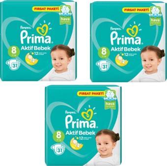 Prima Bebek Bezi 8 Beden-Numara 17+ Kg 31 Li 3 Paket 93 Adet