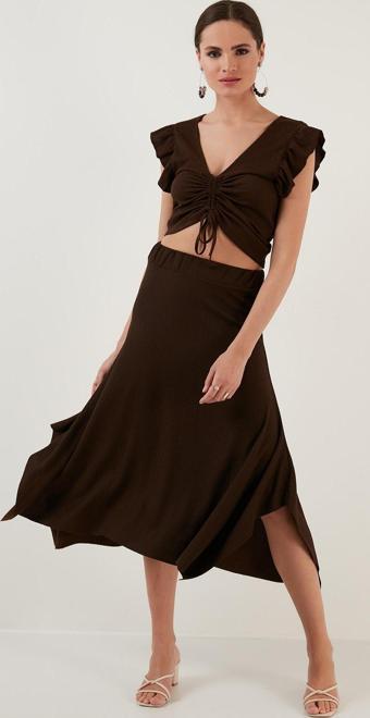 Lela Asimetrik Dar Kesim Örme Bayan Etek 5865017 KAHVE