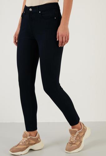 Lela Pamuklu Slim Fit Yüksel Bel Dar Paça Jeans Bayan Kot Pantolon 639CHEERY GECE MAVİ