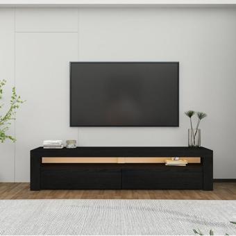 İnarch Dizayn Batı Led Işıklı, 2 Kapaklı Tv Ünitesi, Tv Sehpası Ahşap Siyah