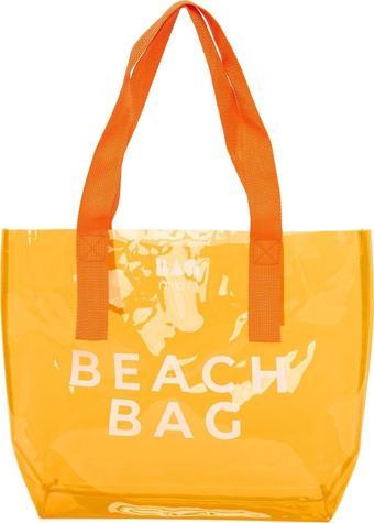 Bagmori Beach Bag Baskılı Şeffaf Plaj Çantası Turuncu