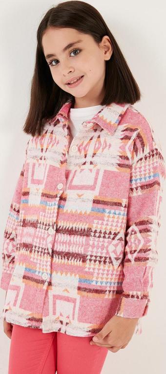 Lela Etnik Desenli Kışlık Oduncu Kız Çocuk Gömlek CF24W81785 PEMBE