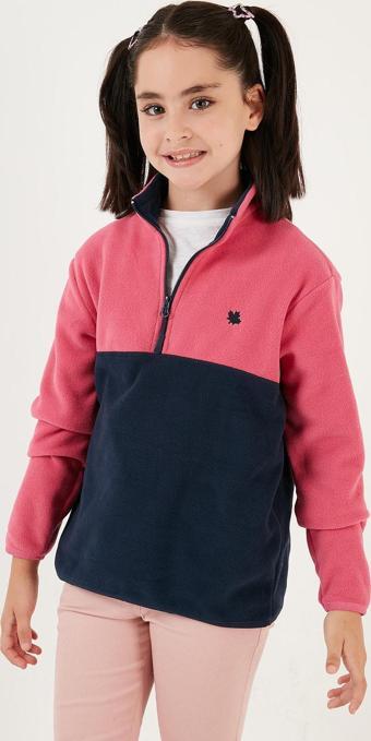 Lela Yumuşak Dokulu Yarım Fermuarlı Renk Bloklu Dik Yaka Unisex Çocuk Polar 5905004 FUŞYA-LACİVERT