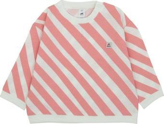 Jrmori Omzu Çıtçıtlı Verev Çizgi Baskılı Sweatshirt Pembe