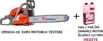 ZOMAX ZM5010-18 EURO5 Benzinli Motorlu Testere Ağaç Odun Kesme ( 1 lt veta iki zamanlı yağ 2T10 PRO 