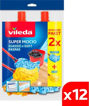 Vileda 12 Paket Supermocio Klasik + Ahşap Yedek Paspas