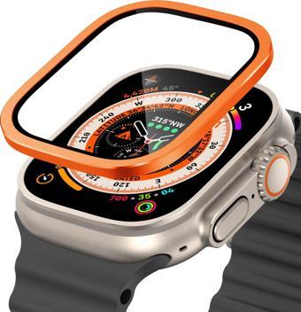 Apple Watch Ultra 49mm Uyumlu Metal Çerçeveli Ekran Koruyucu