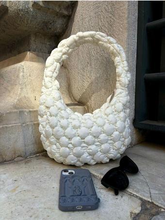 Mute Bag Cluody Bag Beyaz Baget Kapitone / Quilted Bulut El Ve Omuz Çantası