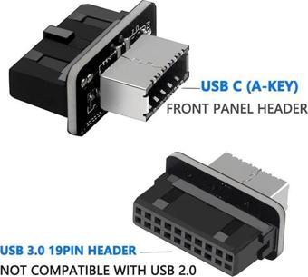 Lunatic 0952 Type-E To USB 3.0 19 PIN Anakart Dişi Erkek Çevirici Dönüştürücü Adaptör