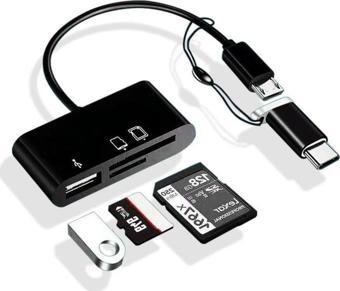 Lunatic 5652 Type-C Micro Usb 3in1 Sd Micrsd Kart Okuyucu Otg Çevirici Kablosu