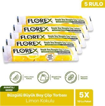 Florex Avantaj Seri Limon Kokulu Büzgülü Büyük Boy Çöp Poşeti X 5 Rulo