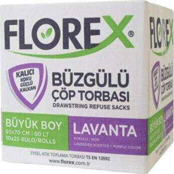 Florex Lavanta Kokulu Büzgülü Büyük Boy Çöp Poşeti 130 Gr 1 Koli (250 Adet)