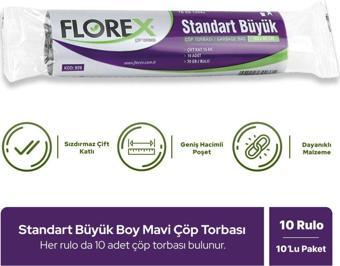 Florex Standart Büyük Boy Mavi Çöp Poşeti X10 Rulo