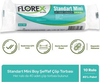 Florex Standart Mini Boy Şeffaf Çöp Poşeti X 10 Rulo