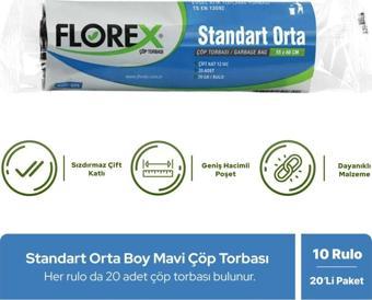 Florex Standart Orta Boy Mavi Çöp Poşeti X10 Rulo