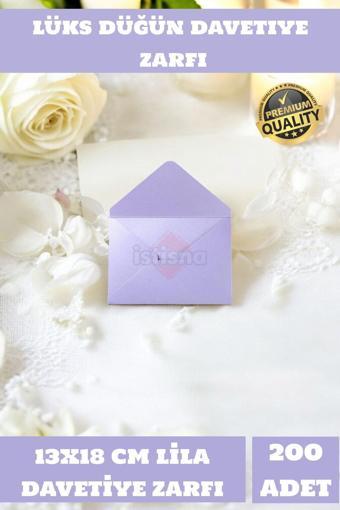 200 Adet 13x18 Cm LİLA Zarf Davetiye Lüks Tebrik Kartı Mektup Mühür Cüzdan Büyük Düğün Zarfı