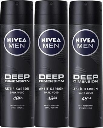 Nivea Men Deep Dimension Aktif Karbon Dark Wood 150 Ml Deodorant X 3