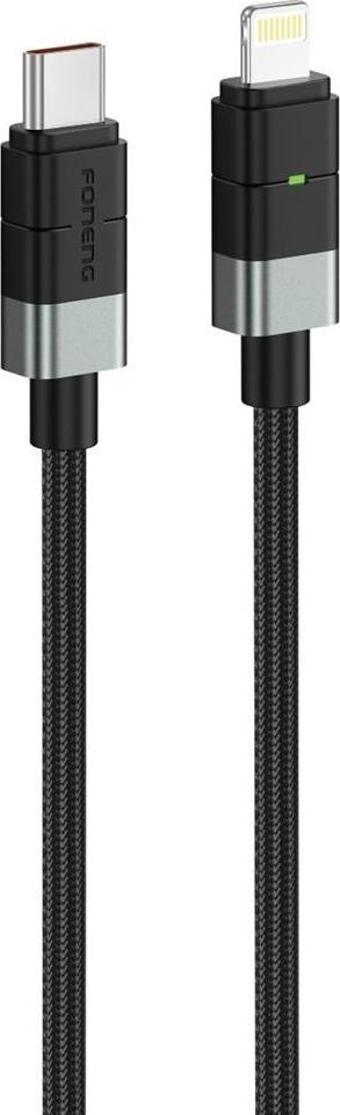 FONENG Xs03 27w Pd Led Işıklı Type-c To Lightning Şarj Data Kablosu Ip Örgülü 1,2m