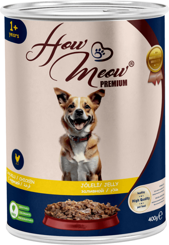 HOW MEOW 12 ADET JÖLELİ PARÇA ETLİ YETİŞKİN KÖPEK YAŞ MAMASI TAVUKLU 400 GRAM